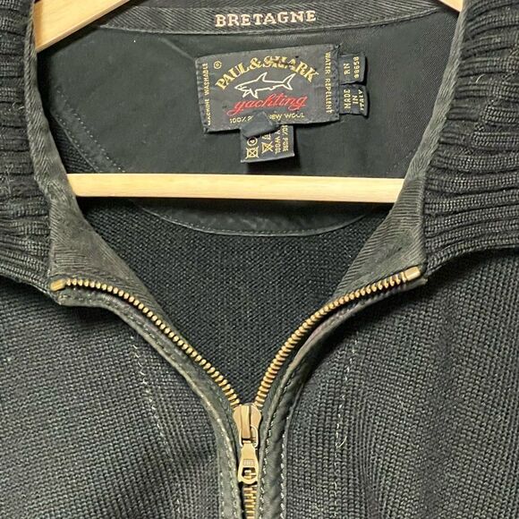 New Paul & Shark Yachting Black Iconic Quarter Zip Wool Sweater Mens 2X Tall - Picture 8 of 8